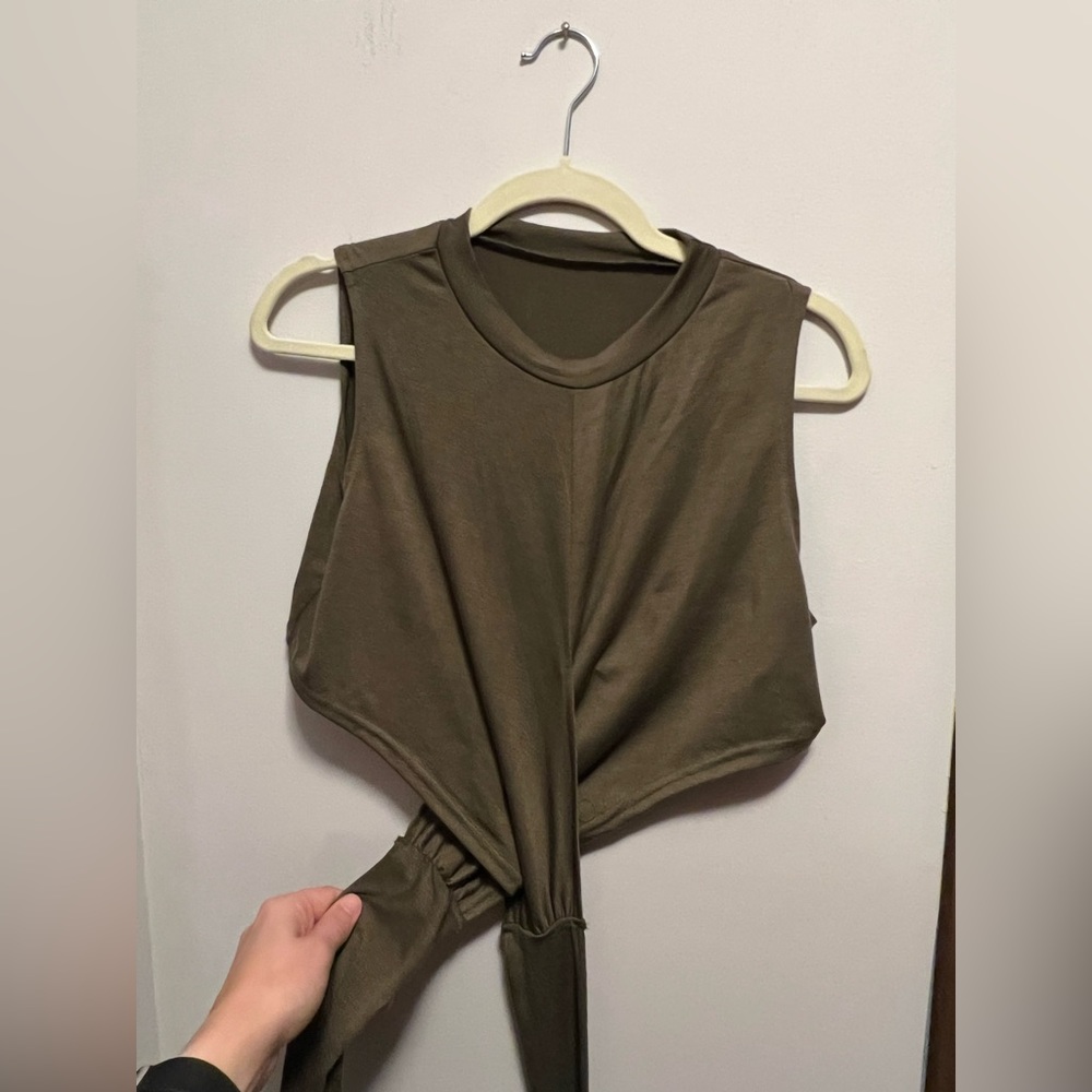 Olive, High Neck, Cross Front and Tie, Crop Top